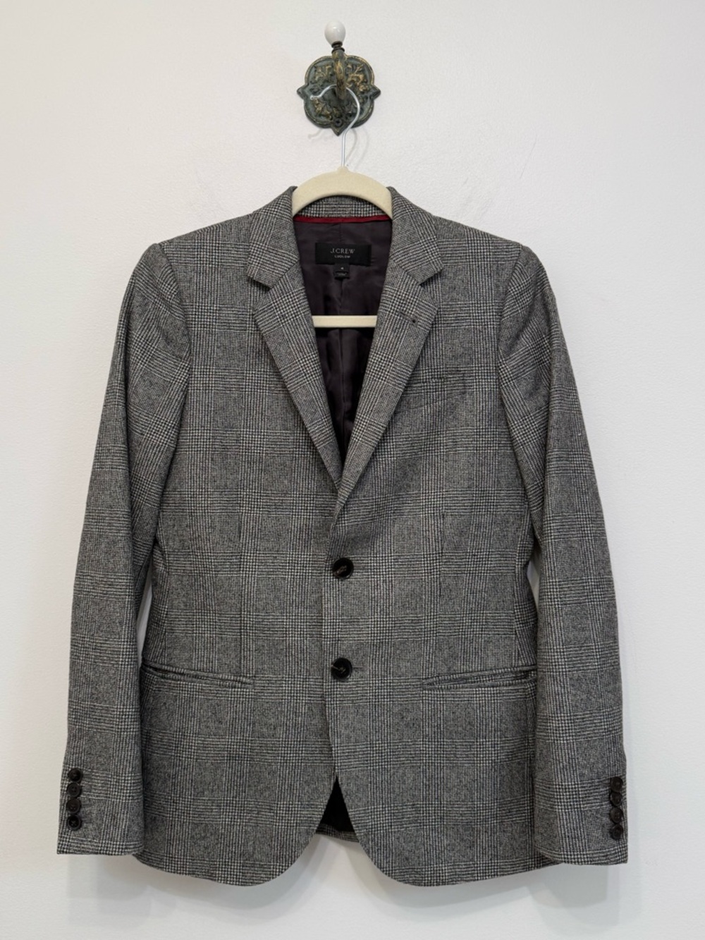 J Crew Ludlow Italian Wool Glen Plaid Blazer Women's Size 4 Black Gray Classic